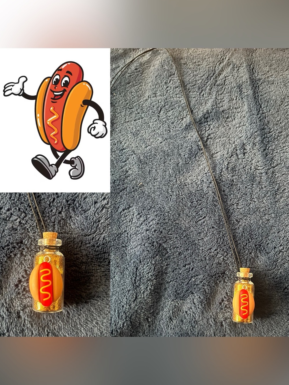 Hot Dog Fairy Potion Glitter Bottle Necklace w/ Pendant